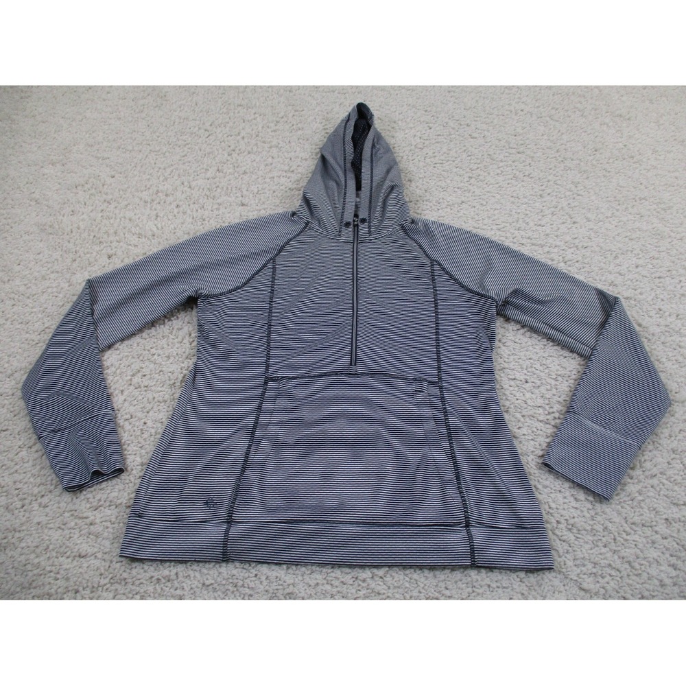 Athleta Sweater Womens Large Blue White Hoodie Striped 1/2 Zip Athletic Running